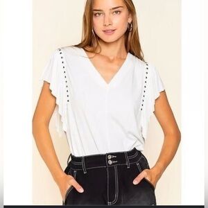 POL White Ruffled Sleeve Top